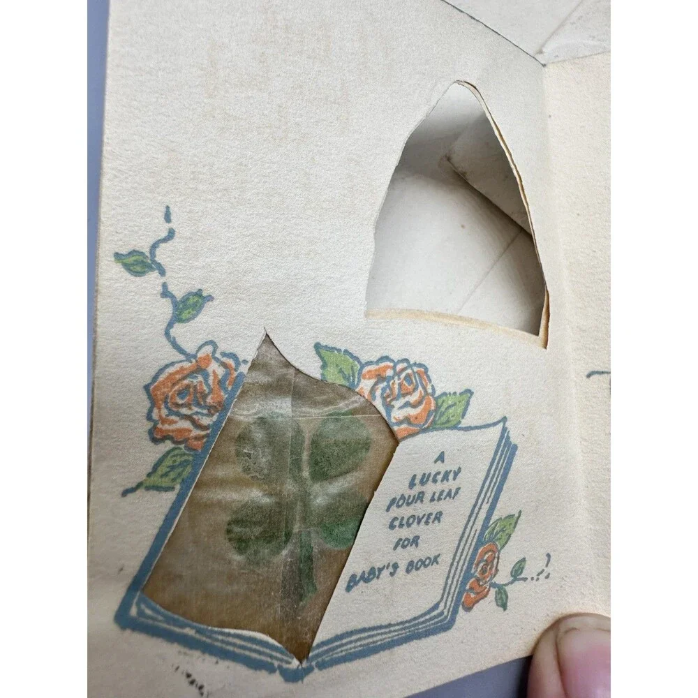 1946 Legget Dept Store Baby Birth Luck W Gold Ring 4 Leaf Clover